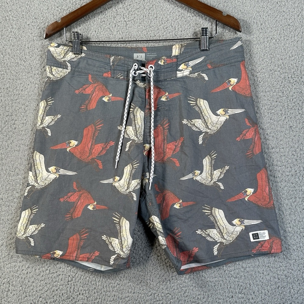 LIRA Board Shorts Men Size 34 Gray Pelican Bathing Swim Suit Surf Beach‎ Bottoms